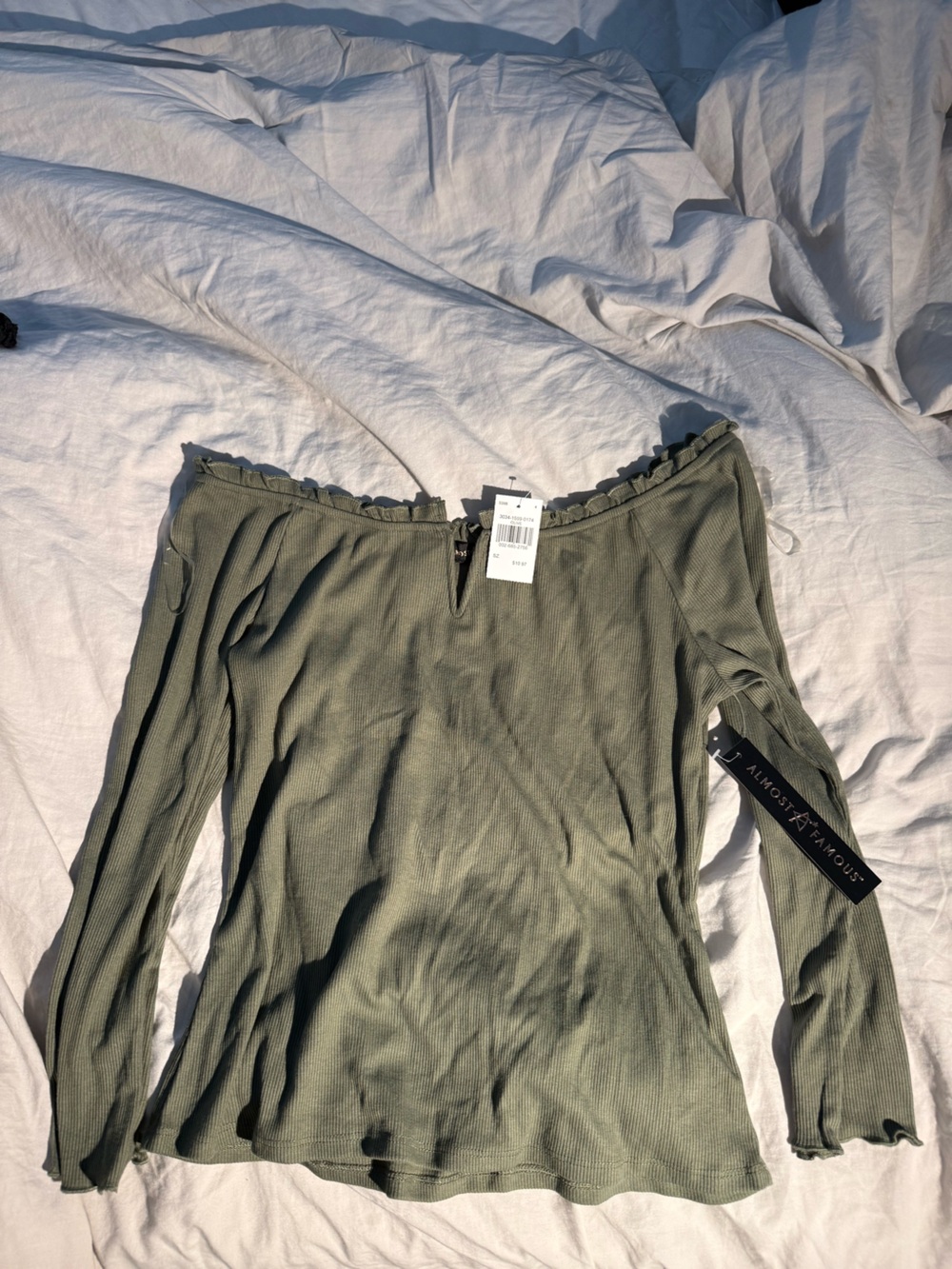 Almost Famous Olive Green Off-Shoulder Long Sleeve Top